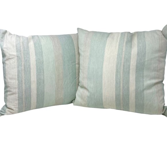 Domain Feather Pillows Set Pair 2 Green Seaglass Beach Farm Stripe Square 18”